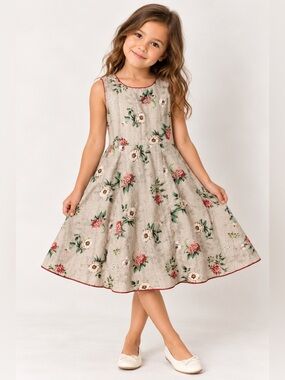 Qt Gi Girls Dress Size 4T Floral Sleeveless‎ Scalloped Hem Summer Casual